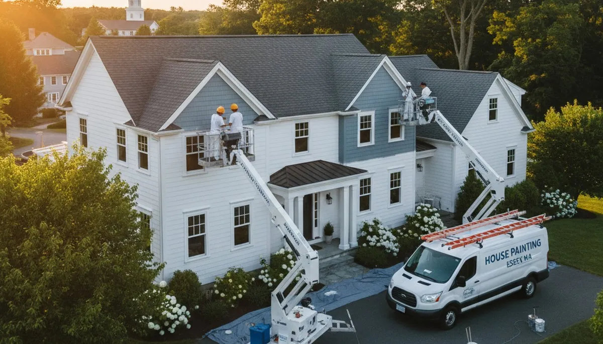 Professional house painters completing exterior home painting in Beverly, MA